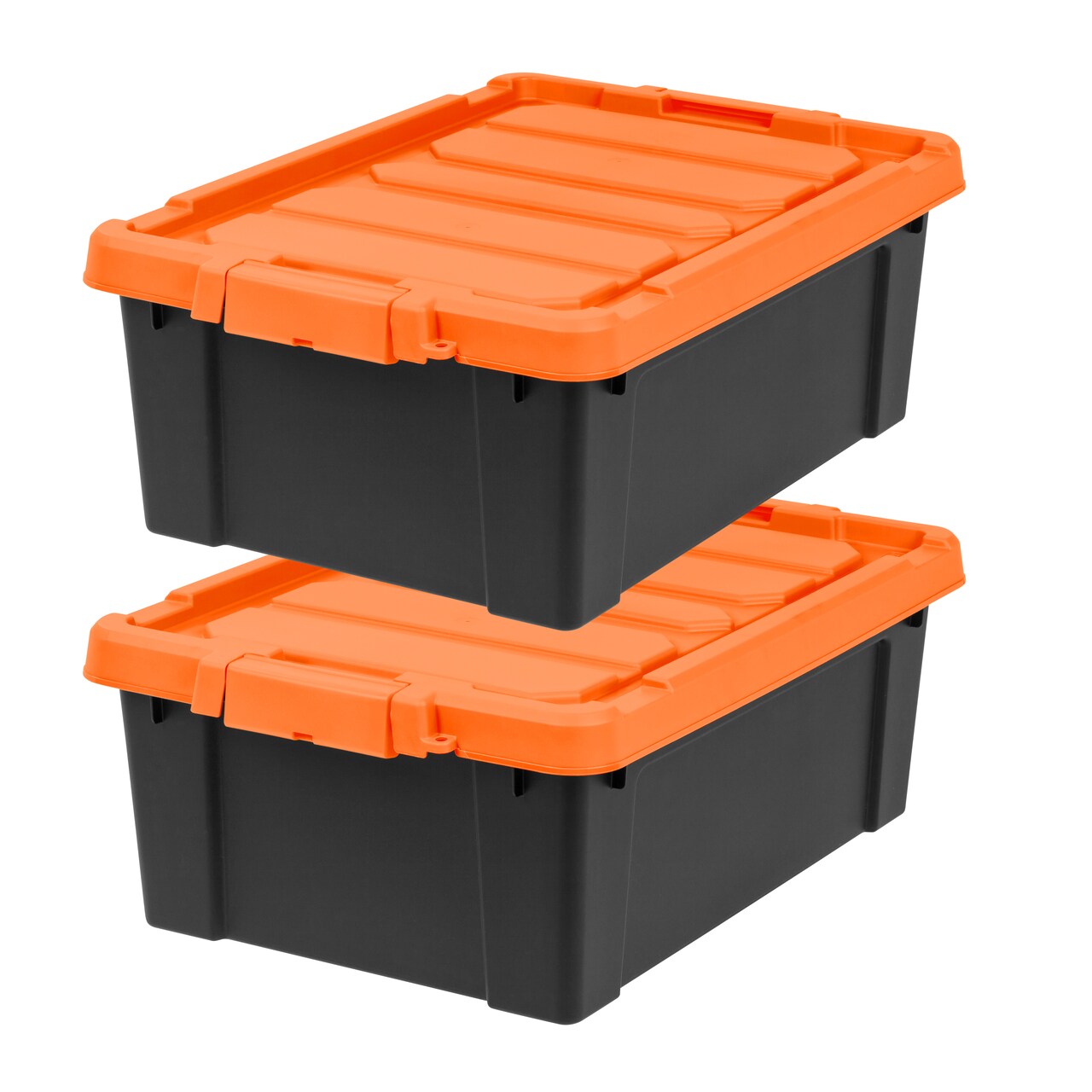 IRIS USA Heavy-Duty Plastic Storage Bins, Store-It-All Container Totes with  Durable Lid and Secure Latching Buckles, Black/Orange